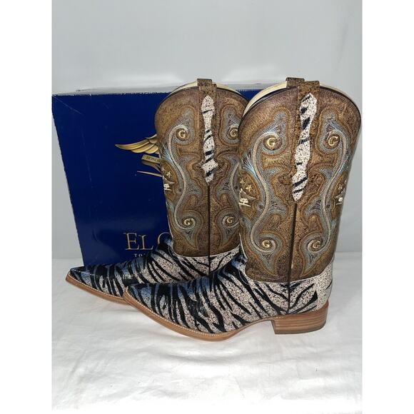 Stingray Lizard Zebra Stripe Pointed Toe Cowboy Boots 1901 Mens Size 8 - Picture 1 of 7